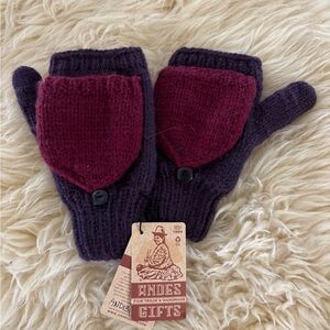 Andes Gifts Women's Purple Burgundy Handmade Knit Fold Over Mittens